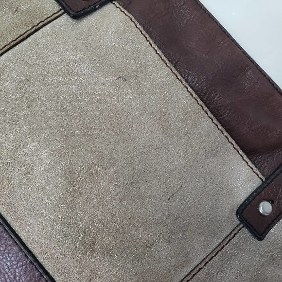 Fossil Zip Top Shoulder Bag Tote Leather Shimmer Fabric Purse - Picture 7 of 13